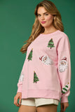 Sequin Santa & Christmas Tree Sweater | Pink