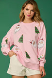 Sequin Santa & Christmas Tree Sweater | Pink