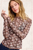 Semi Sheer Mesh Floral Layering Top | Brown