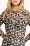 Semi Sheer Mesh Floral Layering Top | Black