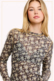 Semi Sheer Mesh Floral Layering Top | Black