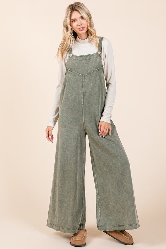 Mineral Wash Overall Jumpsuit | Olive