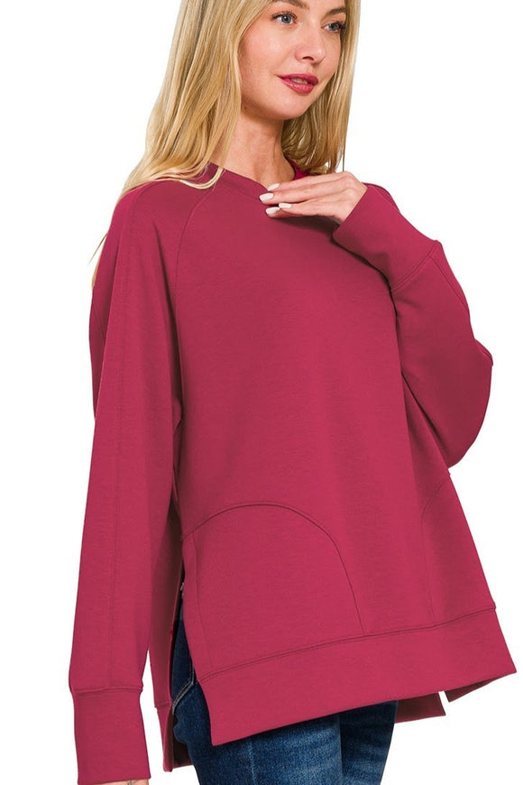 *DOORBUSTER DEAL | Scuba Side Slit Sweater | Cabernet