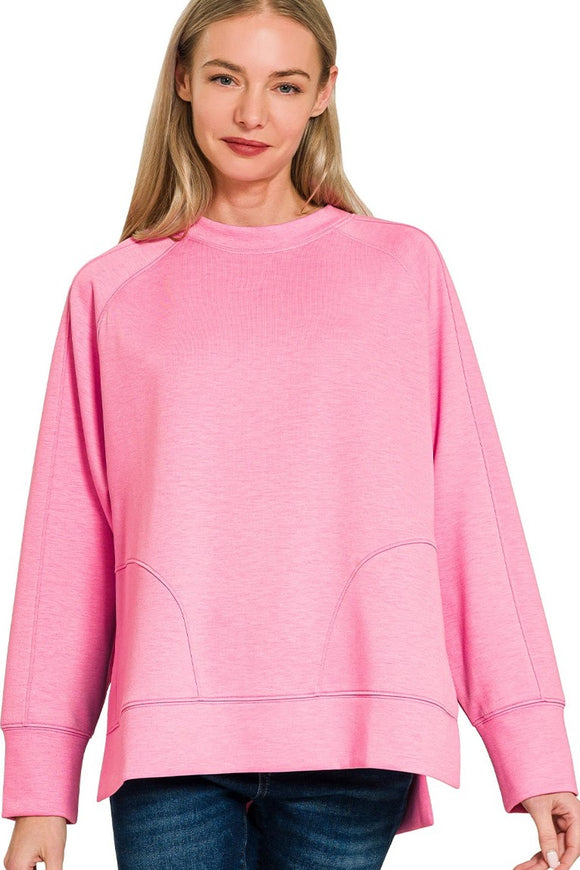 *DOORBUSTER DEAL | Scuba Side Slit Sweater | Candy Pink