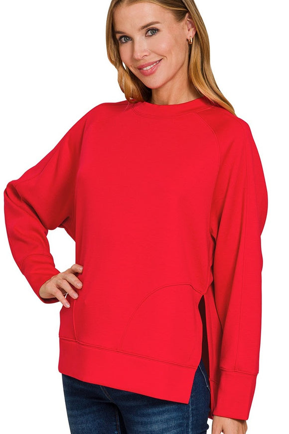*DOORBUSTER DEAL | Scuba Side Slit Sweater | Ruby