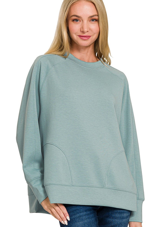 *DOORBUSTER DEAL | Scuba Side Slit Sweater | Blue Grey