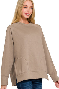 Side Slit Scuba Pullover Sweatshirt | Cocoa