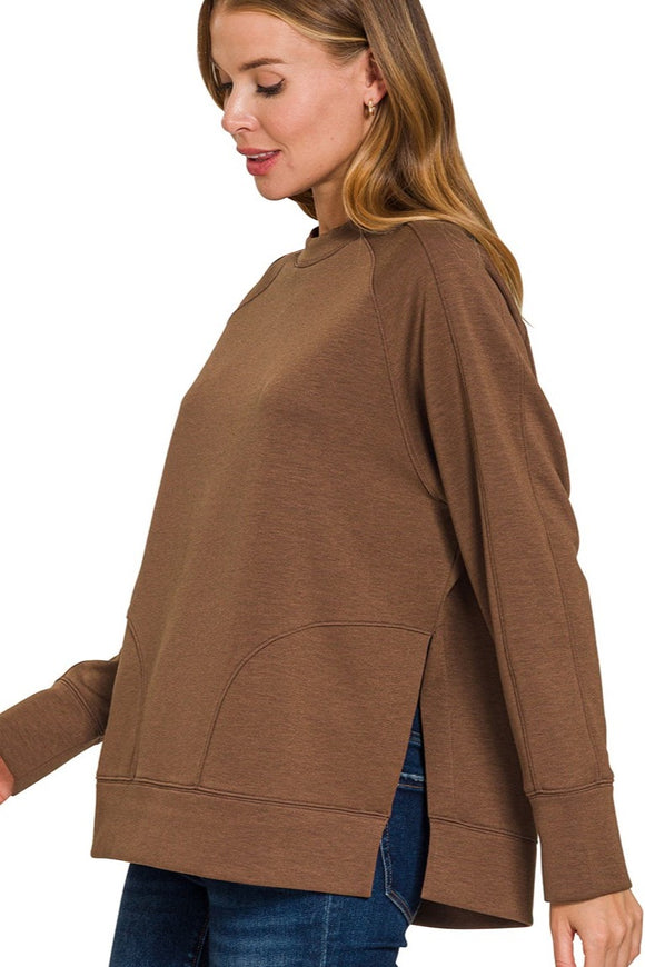*DOORBUSTER DEAL | Scuba Side Slit Sweater | Brown