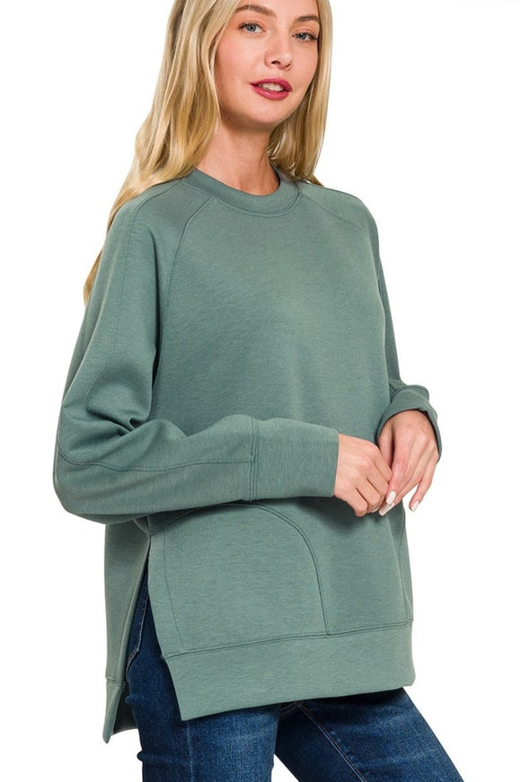 Side Slit Scuba Pullover Sweatshirt | Ash Jade