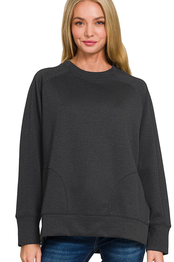 Side Slit Scuba Pullover Sweatshirt | Black