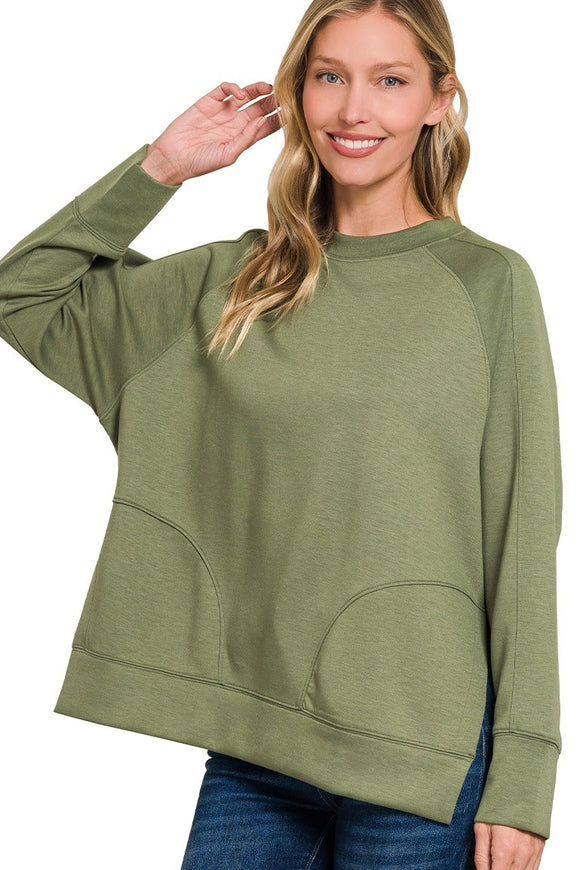 *DOORBUSTER DEAL | Scuba Side Slit Sweater | Light Olive