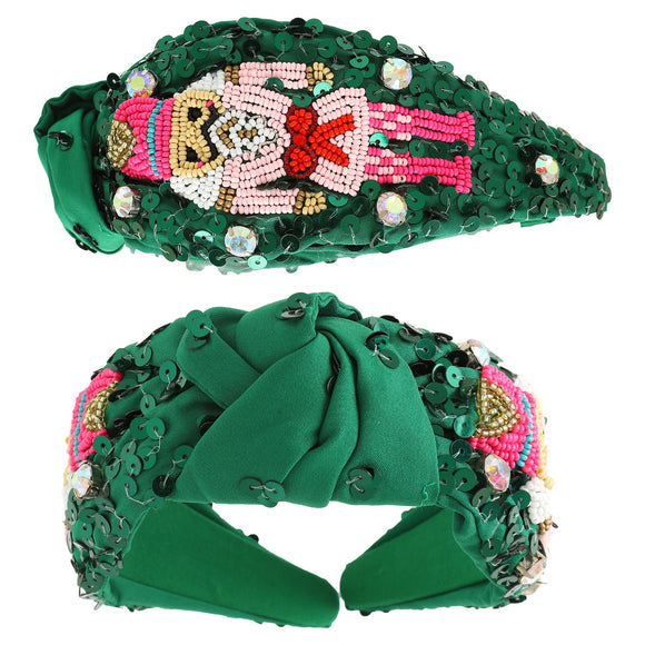 Nutcracker Sequin Green | Christmas Seed Bead Embellished Headband