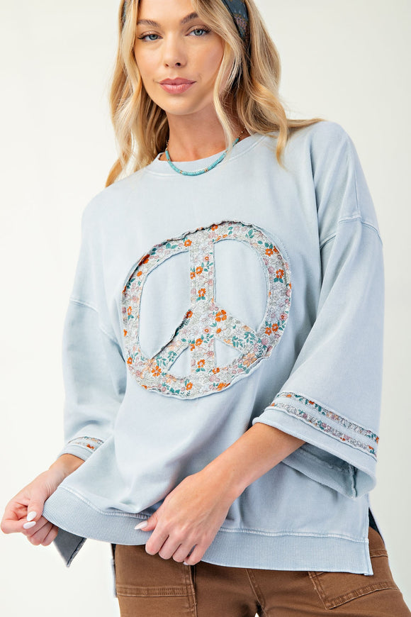 Peach Patch 3/4 Sleeve Terry Knit Top | Blue