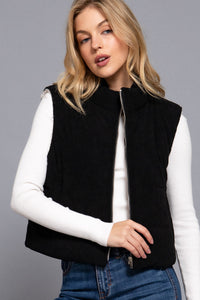 Corduroy Inner Faux Fut Puffer Vest | Black