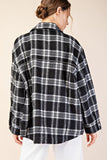 Rhinestone Trim Plaid Button Flannel Top | Black