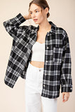 Rhinestone Trim Plaid Button Flannel Top | Black