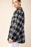 Rhinestone Trim Plaid Button Flannel Top | Black