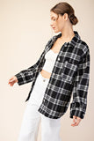 Rhinestone Trim Plaid Button Flannel Top | Black