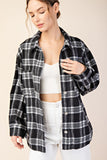 Rhinestone Trim Plaid Button Flannel Top | Black
