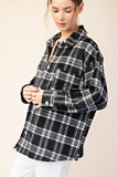 Rhinestone Trim Plaid Button Flannel Top | Black