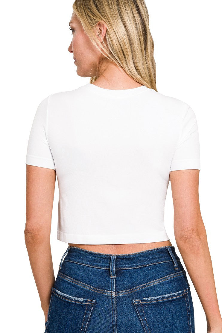 Luxe Seamless Crop Tee | White