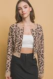 Leopard Cropped Cardigan | Khaki/Brown