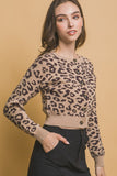 Leopard Cropped Cardigan | Khaki/Brown