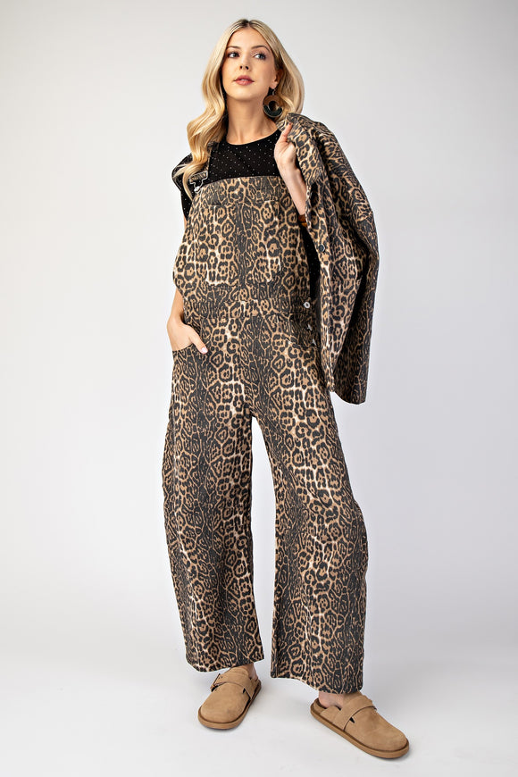 Leopard Barrel Leg Overalls | Brown Mix