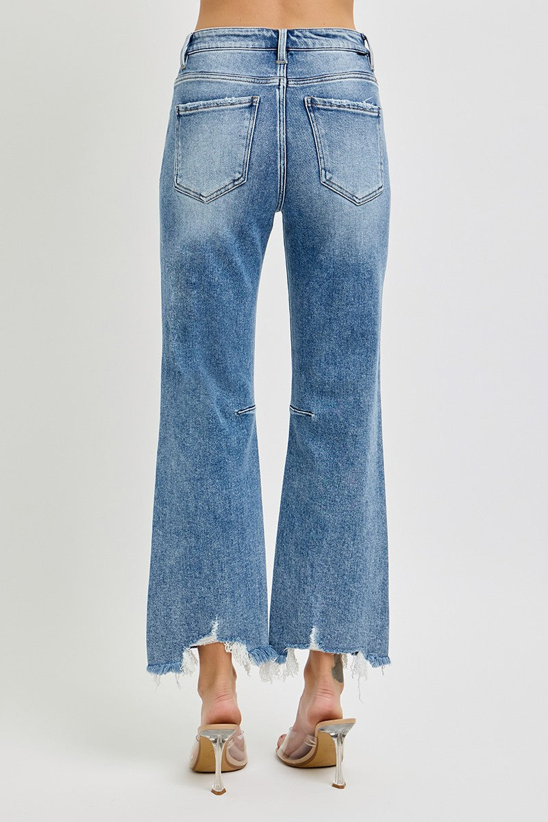 Risen Jeans | High Rise Crop Straight Distressed Hem