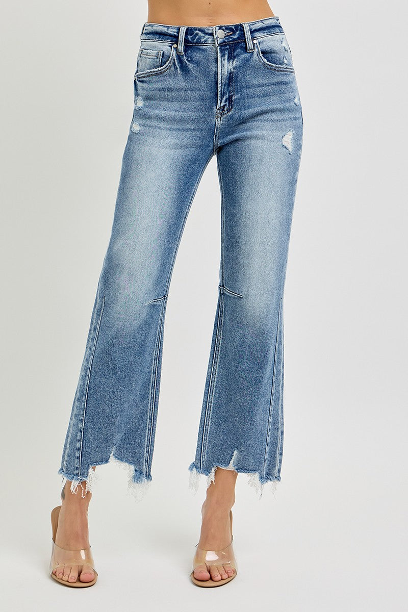 Risen Jeans | High Rise Crop Straight Distressed Hem