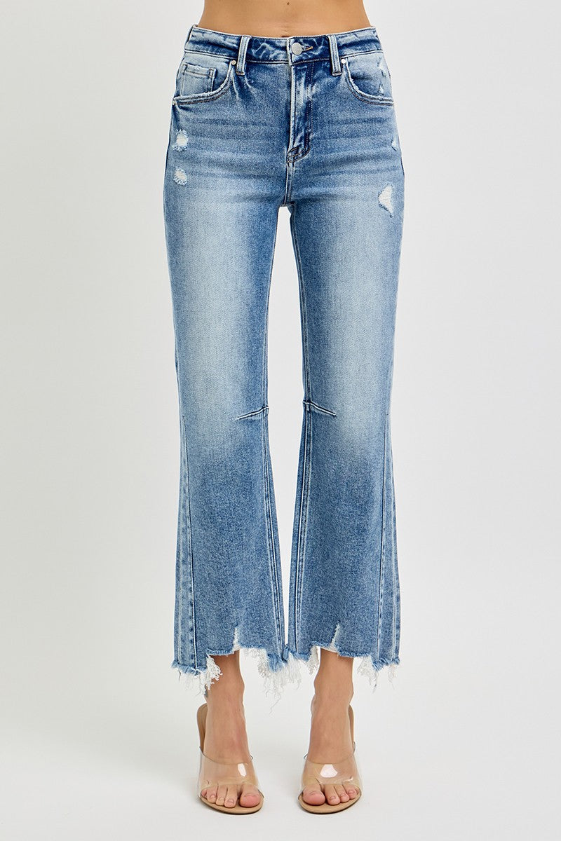 Risen Jeans | High Rise Crop Straight Distressed Hem