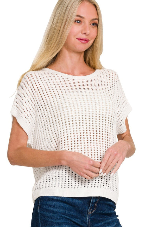 Crochet Knit Hollow Top | Off White