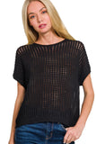 Crochet Knit Hollow Top | Black
