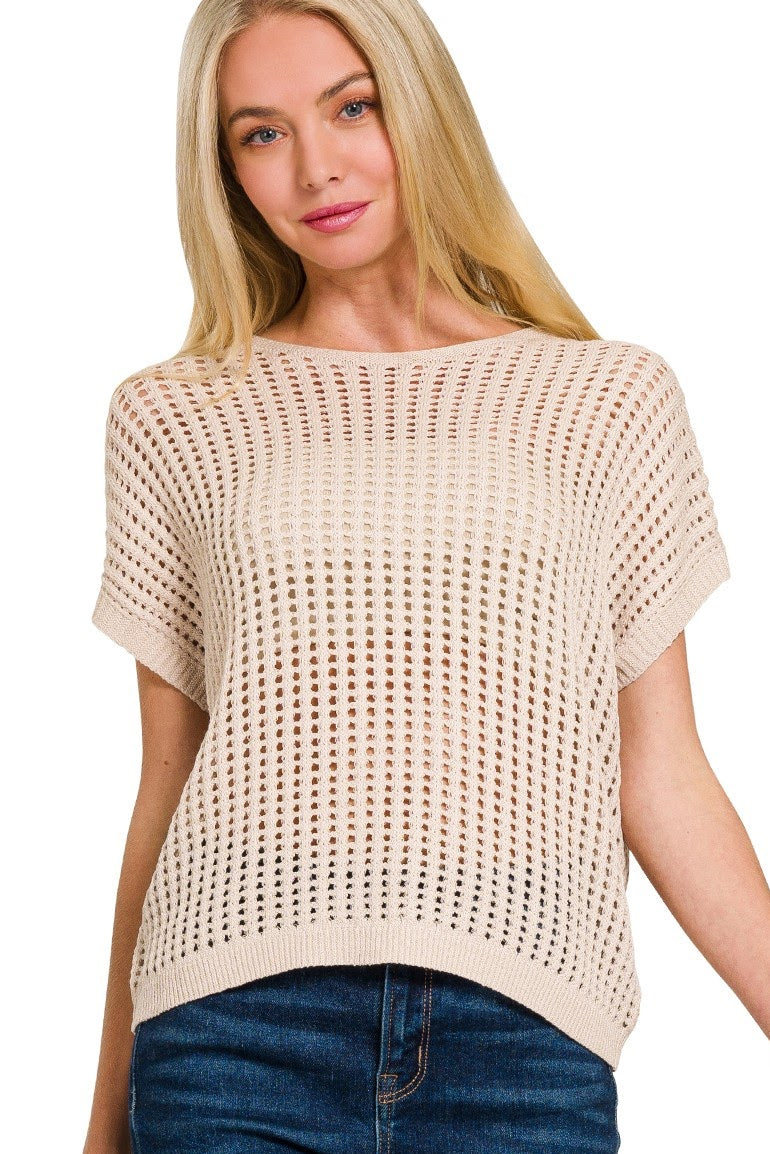 Crochet Knit Hollow Top | Sand Beige