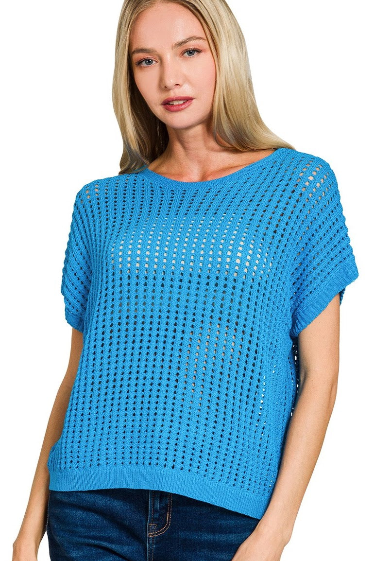 Crochet Knit Hollow Top | Deep Sky