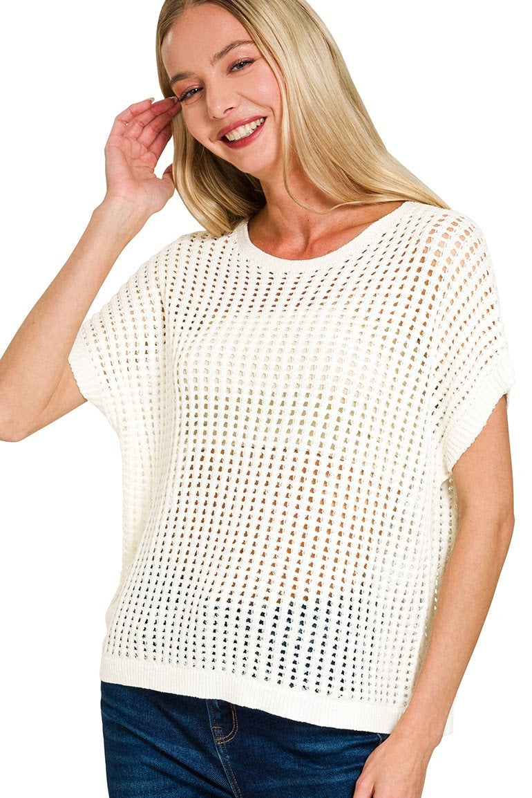 Crochet Knit Hollow Top | Ivory