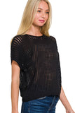 Crochet Knit Hollow Top | Black