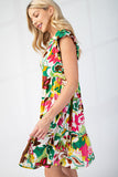 Tiered Floral Dress | Green Mix