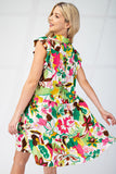 Tiered Floral Dress | Green Mix