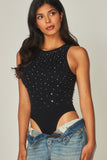 Ribbed Seamless Studded Bodysuit | Black