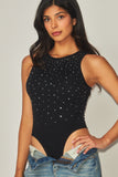 Ribbed Seamless Studded Bodysuit | Black