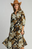 Floral Tiered Midi Dress | Camel Mix