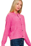 Fuzzy Button Cardigan | Fuchsia