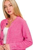 Fuzzy Button Cardigan | Fuchsia