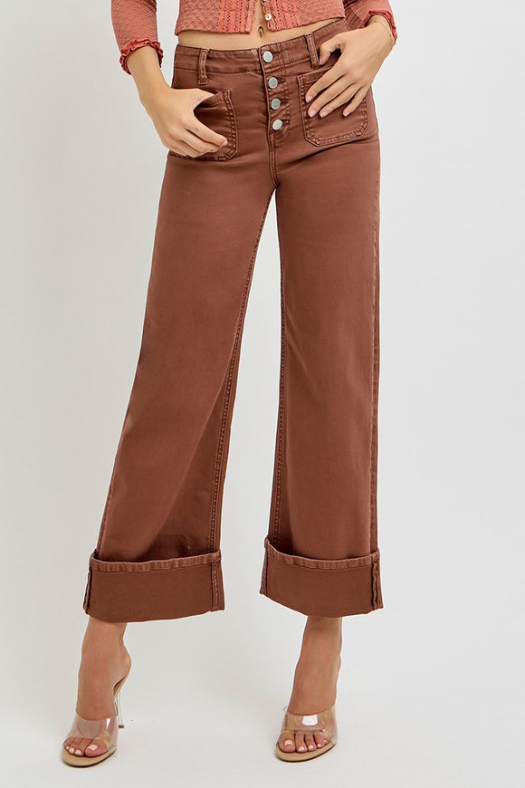 Risen Jeans | High Rise Wide Leg Cuffed Espresso