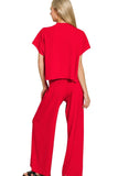Ribbed Short Sleeve Sweater 2 Piece Set | Red