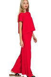 Ribbed Short Sleeve Sweater 2 Piece Set | Red