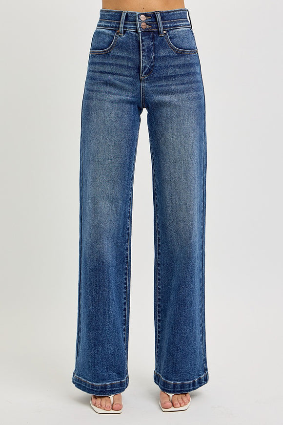 Risen Jeans | High Rise Wide Tummy Control Double Waistband
