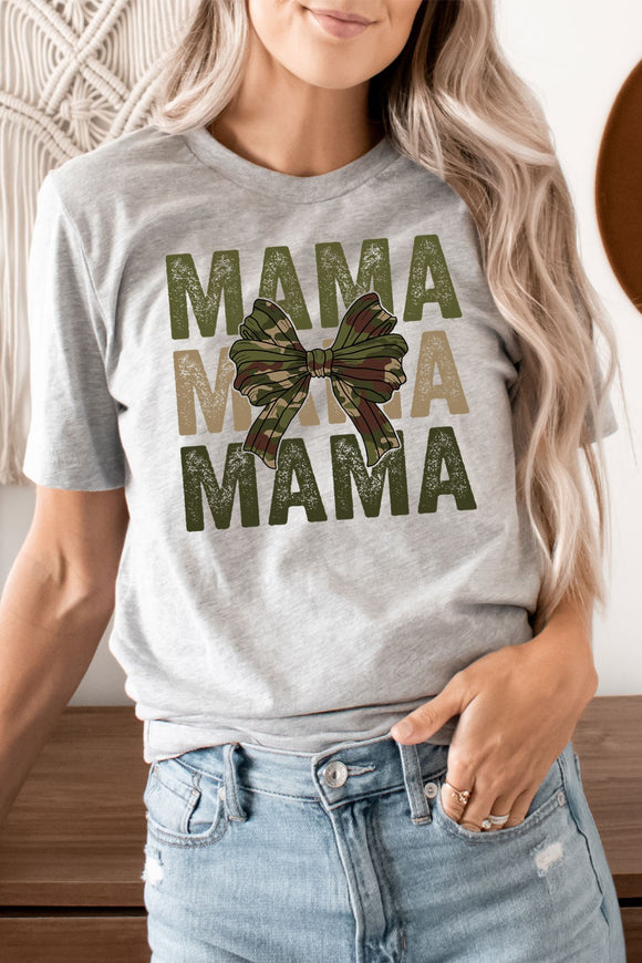 MAMA Camo Bow Tee | Heather Grey