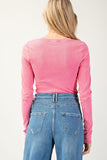 Mineral Washed Henley Bodysuit | Hot Pink